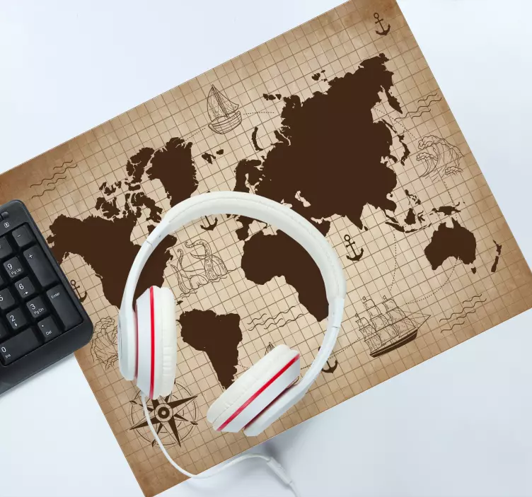 World map mouse pad retro globe design - TenStickers