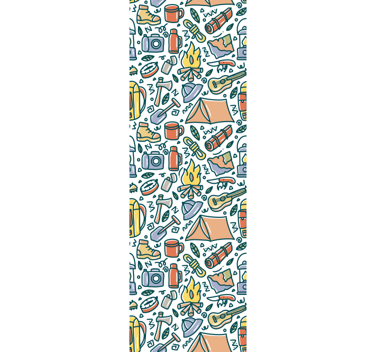 Childrens blind with hand-drawn mountains and camping gear - TenStickers