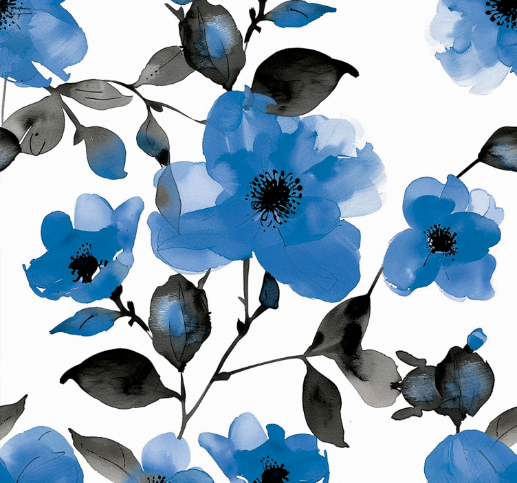 Blue blind with blue poppies pattern - TenStickers