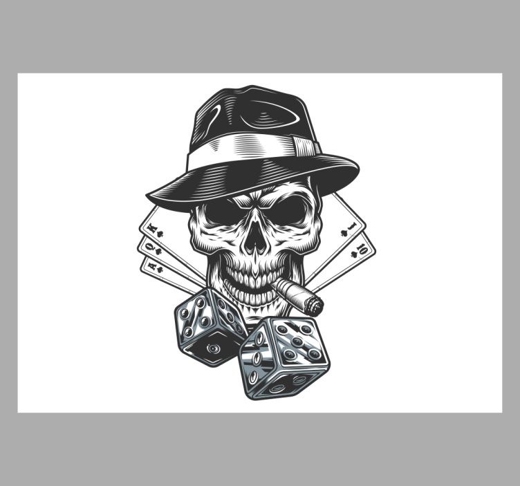 White blind card with dice and skull - TenStickers