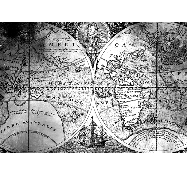 Grey blind black and white world map design - TenStickers