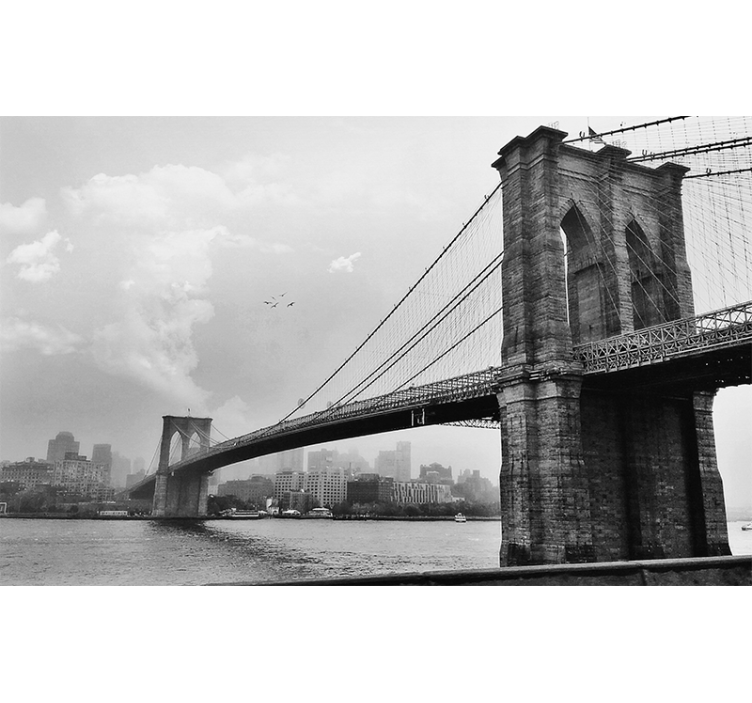 Grey blind wall mural living room with new york bridge - TenStickers
