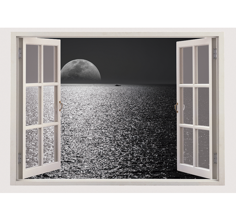 Grey blind sea view from the white window - TenStickers
