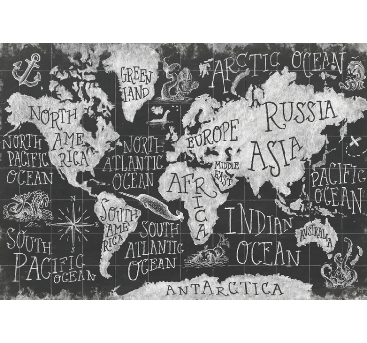 Grey blind mythical world map - TenStickers