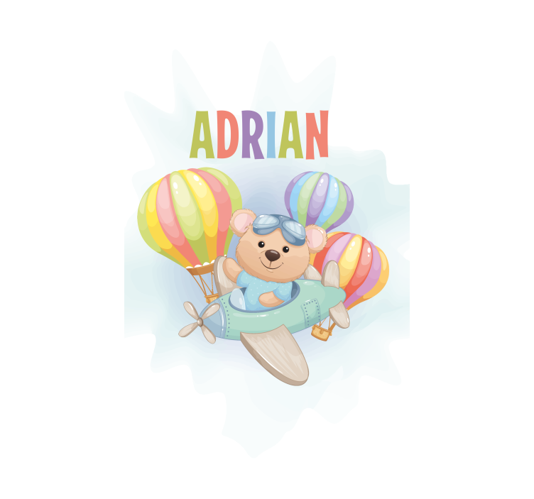 Bear in airplane with name childrens blind - TenStickers