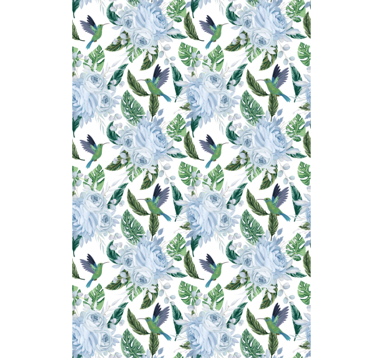 Blue garden with birds Flowers and plant blind - TenStickers