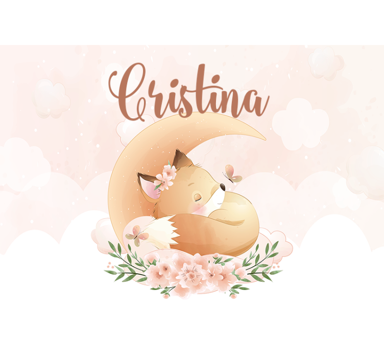 Sleeping fox on moon with name childrens blind - TenStickers