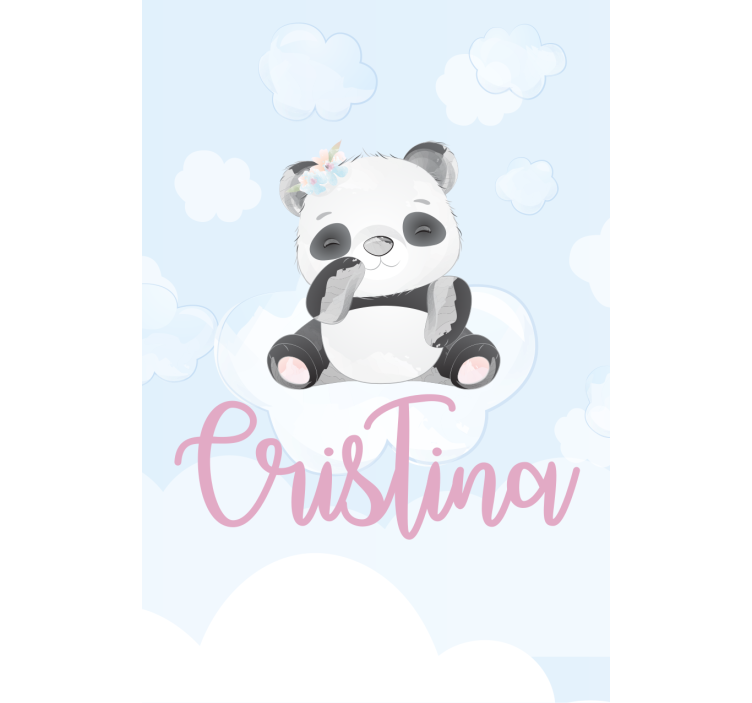 Baby panda sitting with name childrens blind - TenStickers