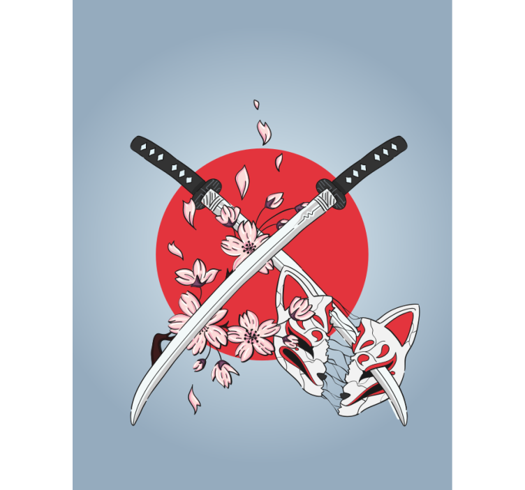 Japanese swords with flowers roller blind - TenStickers