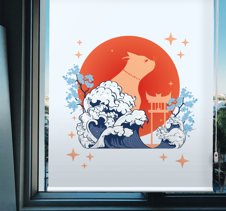 Anime cat with wave Original roller blind - TenStickers