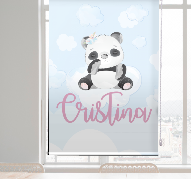 Baby panda sitting with name childrens blind - TenStickers