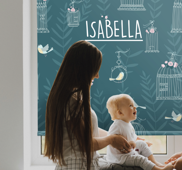 Blue birdcages with name childrens blind - TenStickers