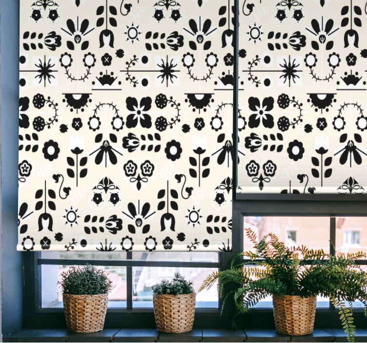 Black/white geometric leaves Living room blind - TenStickers