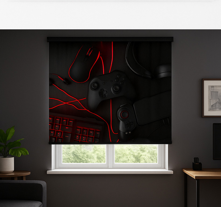 Black red gamers setup geek roller blind - TenStickers