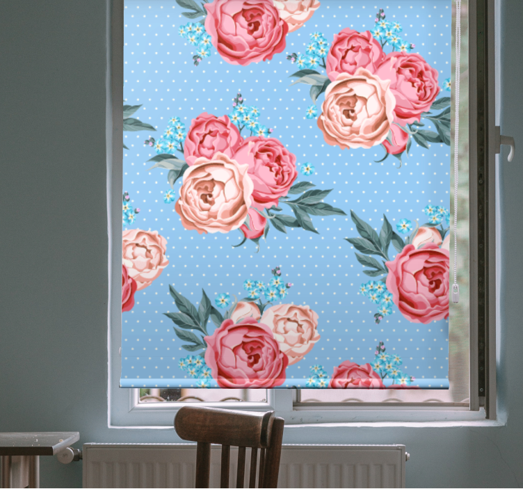 Blue blooming pink roses flower blind - TenStickers