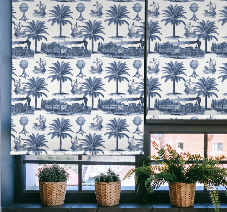 Blue palm scene more vintage roller blind - TenStickers