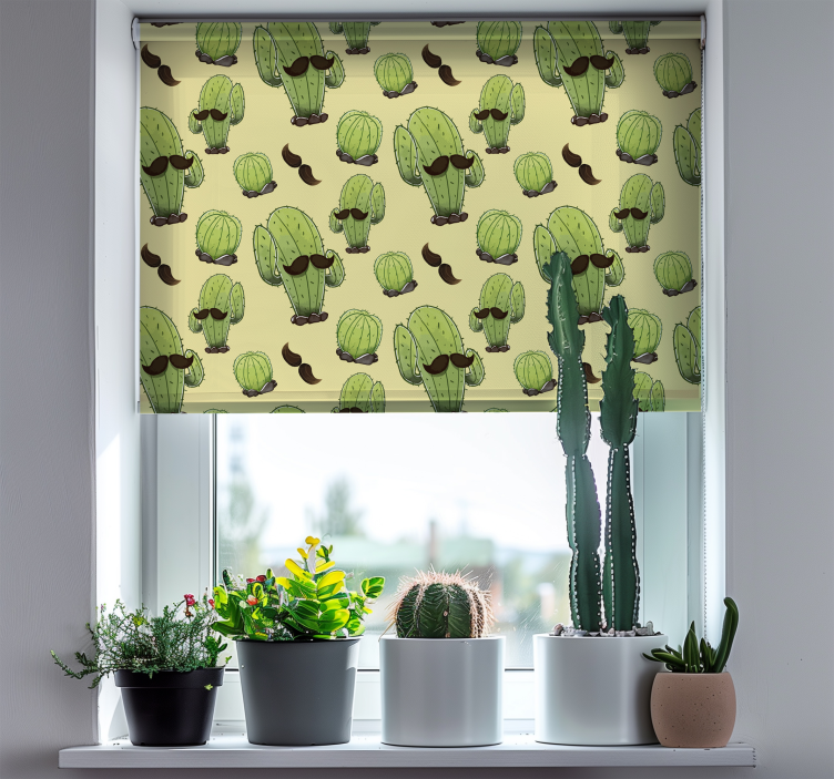 cactus with moustache Living room blind - TenStickers