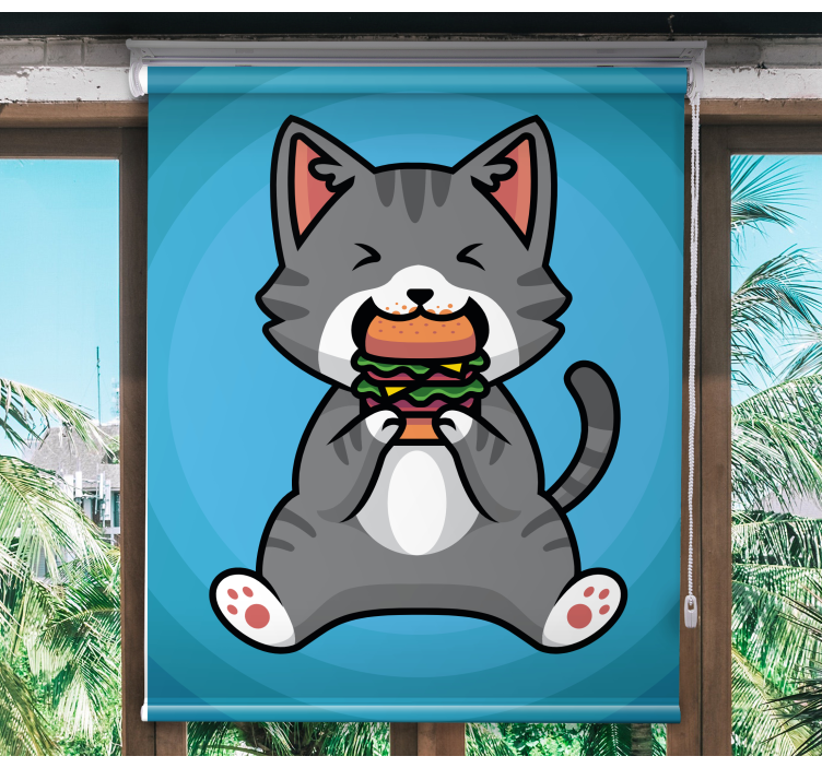 Cat eating a hamburger Childrens blind - TenStickers