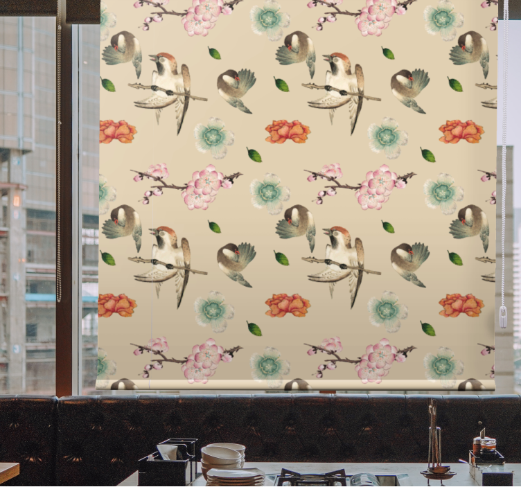 Beige avian design flowers and plant blind - TenStickers