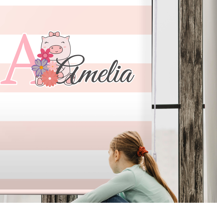 Charming piglet with name nursery blind - TenStickers
