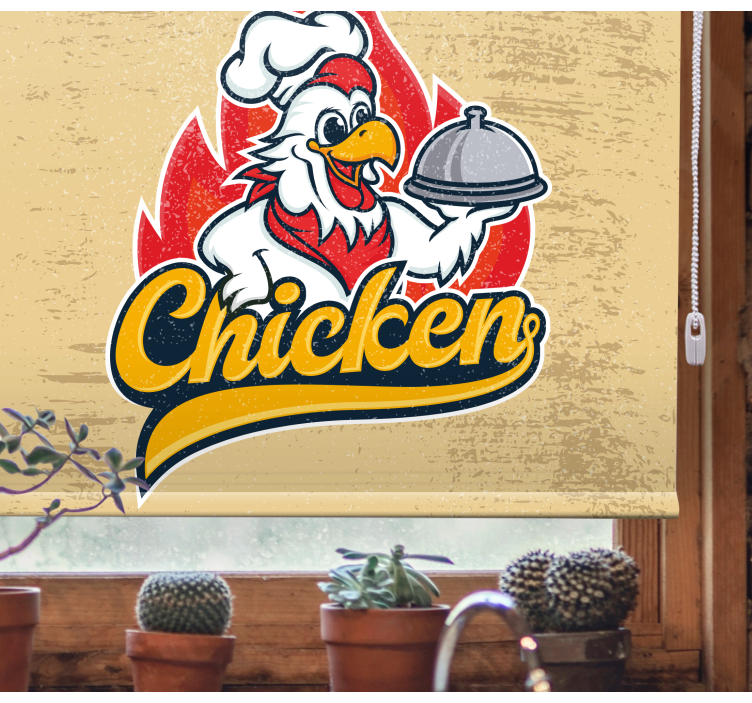 Chef chicken serving kitchen blind - TenStickers
