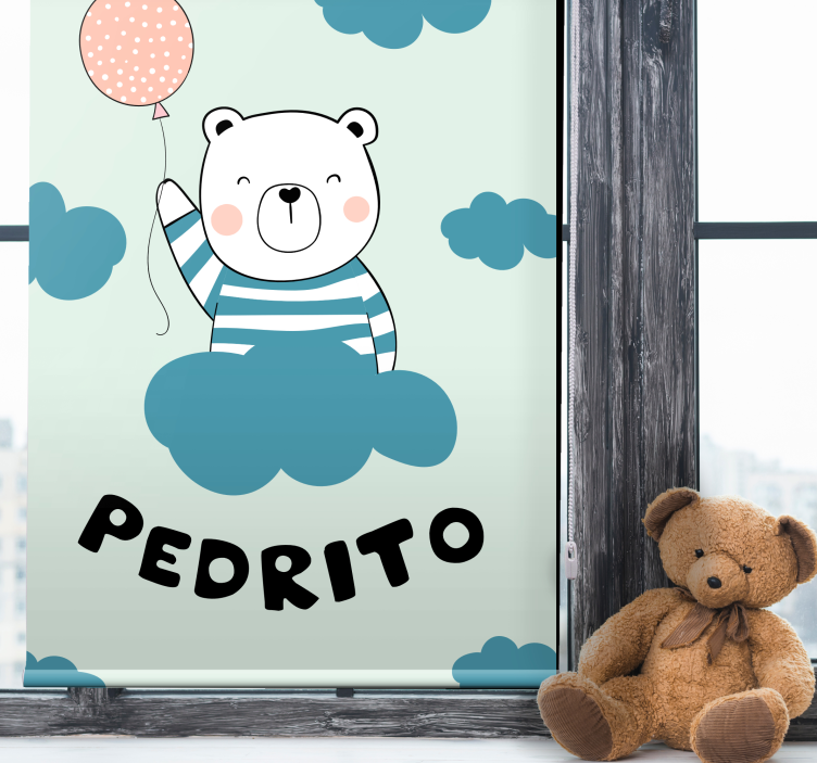 Bear with balloon and name nursery blind - TenStickers