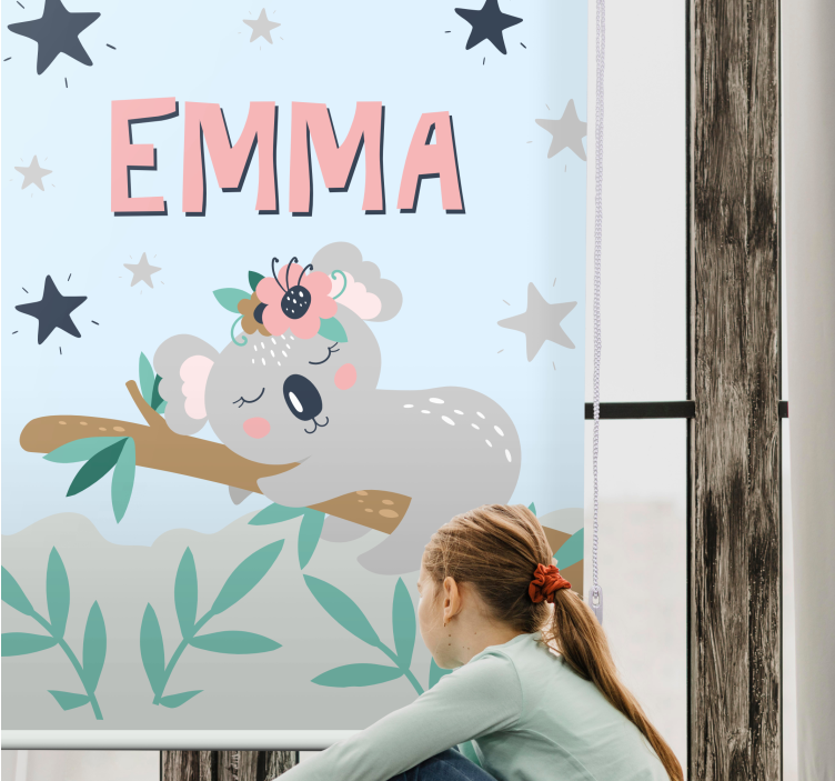 Cute koala for girl with name Nursery blind - TenStickers