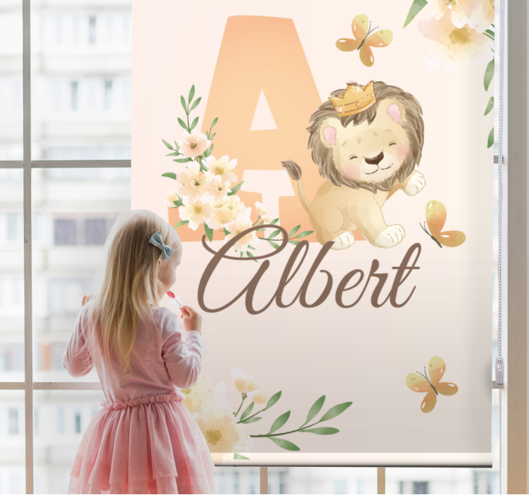 Baby lion with name and initial childrens blind - TenStickers