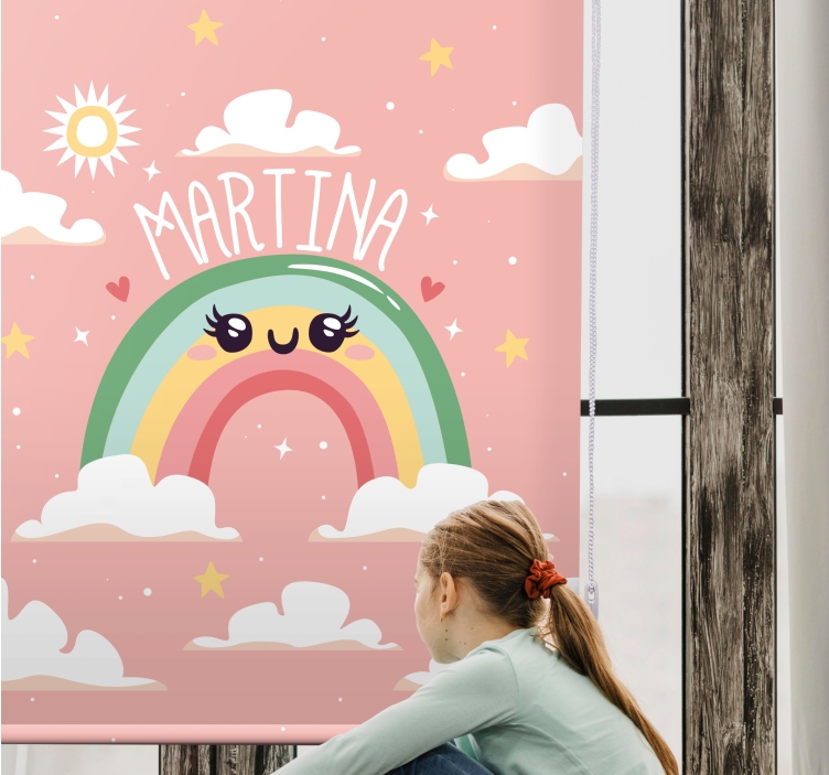 Pink rainbow design with name childrens blind - TenStickers