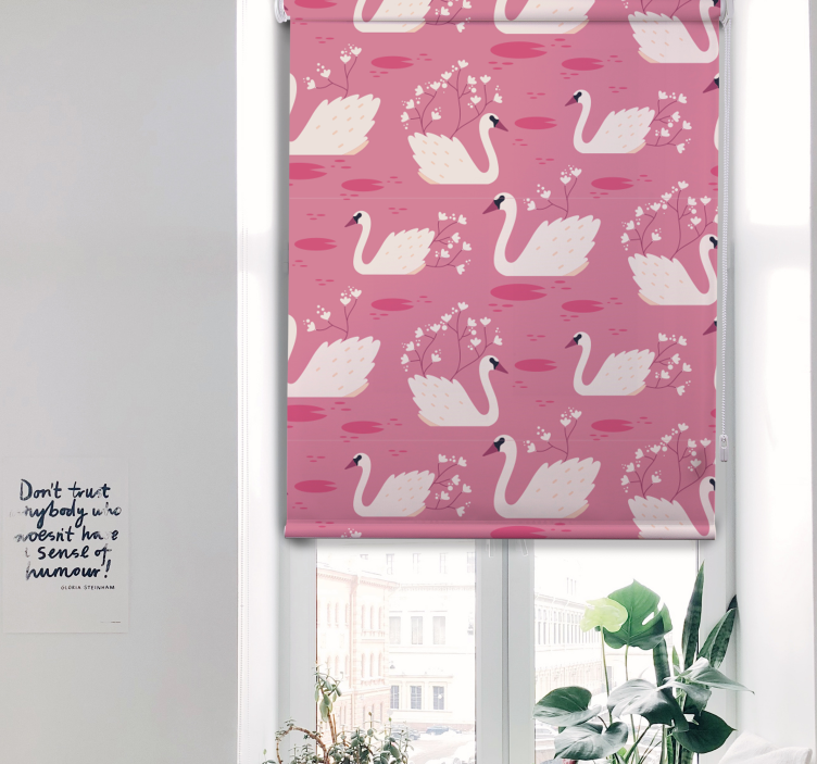Elegant Swans and Blossoms flowers and plant blind - TenStickers
