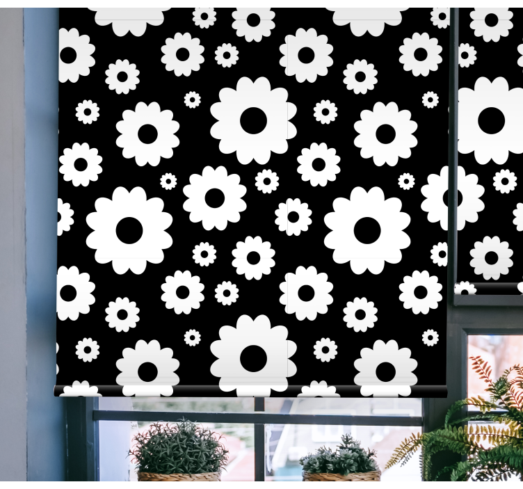 Black and white blossom pattern flower blind - TenStickers