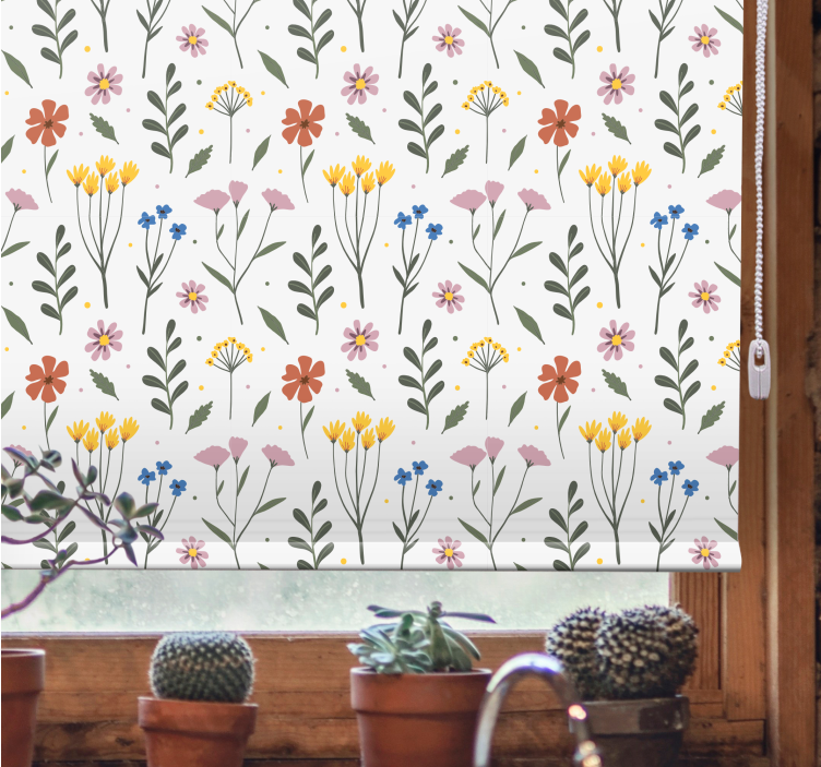 White botanical pattern flowers and plant blind - TenStickers