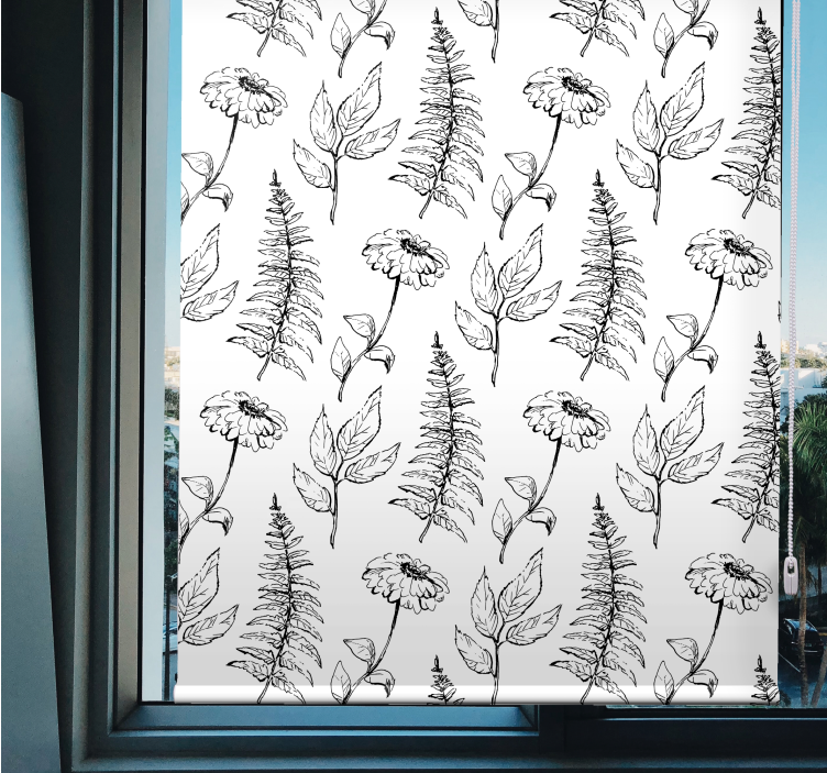 Floral black and white design flowers and plant blind - TenStickers
