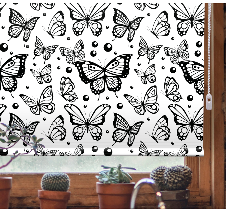 Fluttering black and white butterfly blind - TenStickers