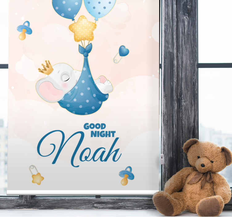 Good night elephant with name nursery blind - TenStickers