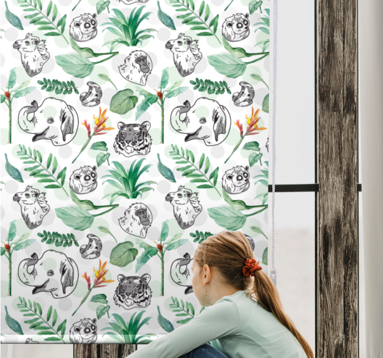 Green jungle animals childrens blind - TenStickers