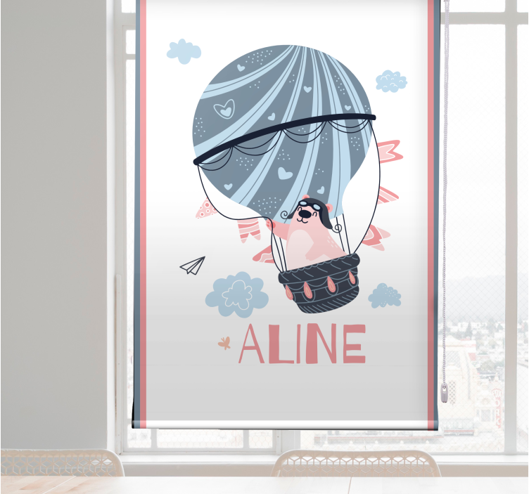 Hot airballoon with bear and name childrens blind - TenStickers
