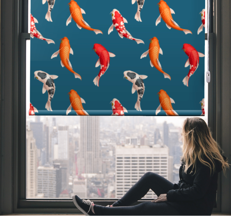 Koi fish pattern blue background Bathroom blind - TenStickers