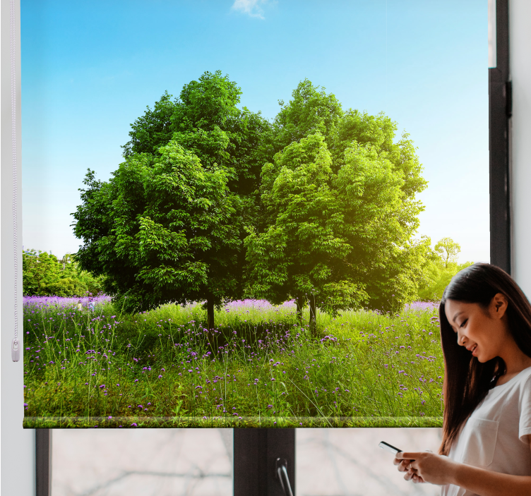 Lush Greenery Scene tree roller blind - TenStickers