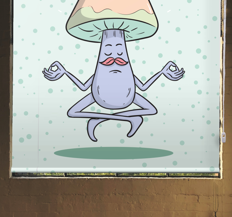 Meditating Mushroom Character funky roller blind - TenStickers