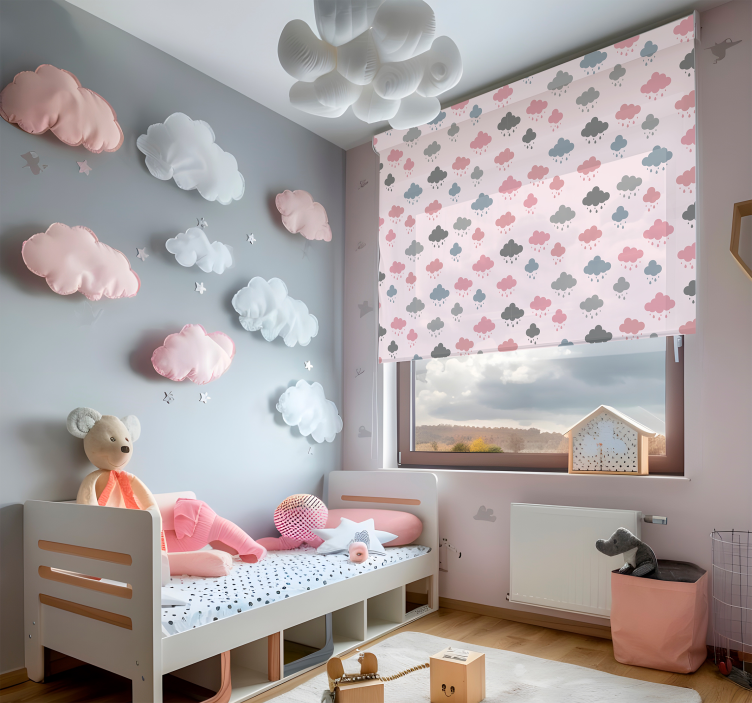 Pink and gray rain cloud blind - TenStickers