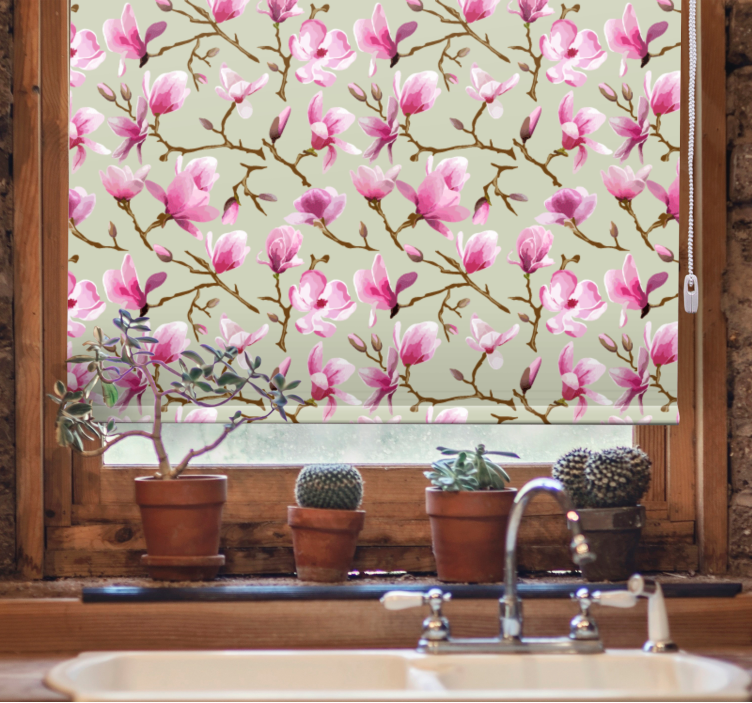 Pink mangolia bloom kitchen blind - TenStickers