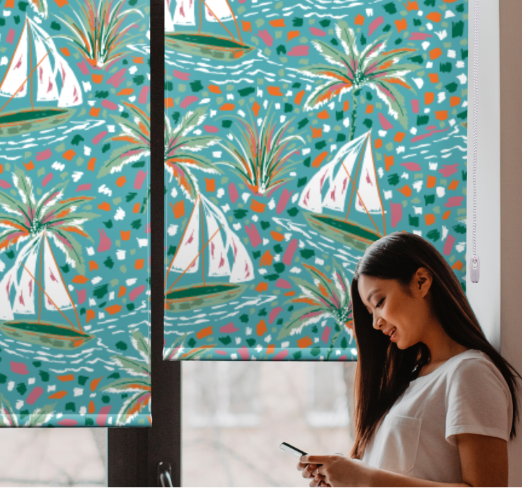 Sailing Boats and Palms flower blind - TenStickers