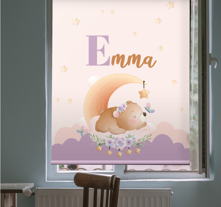 Sleeping bear with name childrens blind - TenStickers