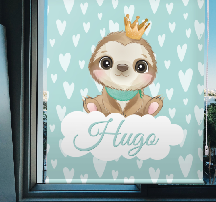 Sloth with crown and name childrens blind - TenStickers