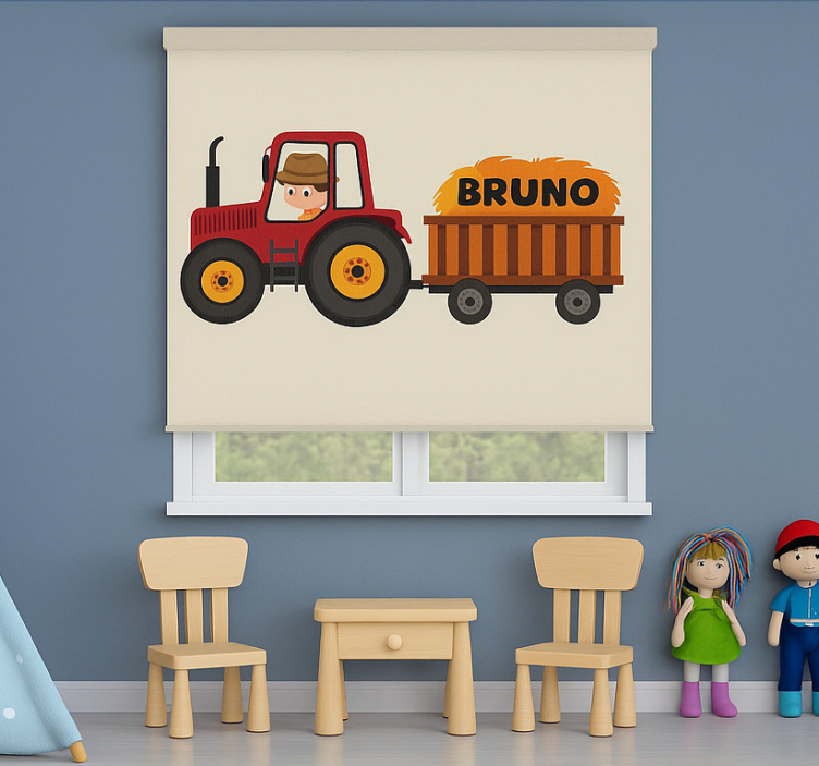 Tractor design with name childrens blind - TenStickers