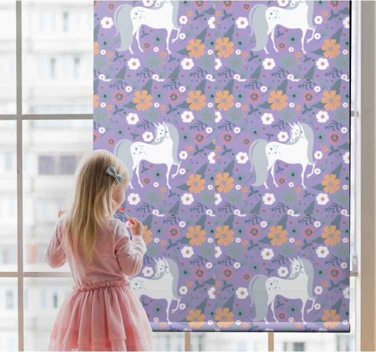 Purple unicorns and flowers childrens blind - TenStickers