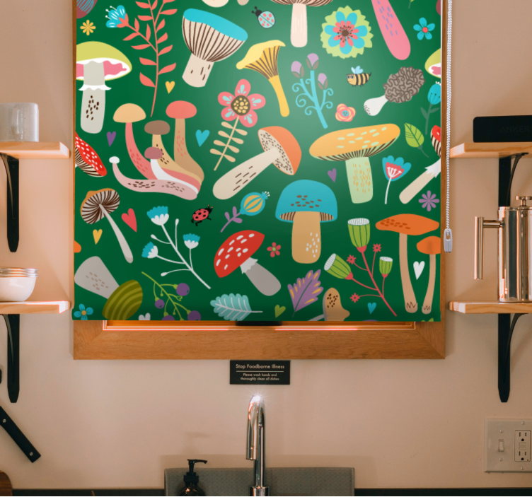 Vibrant Mushroom Motif flowers and plant blind - TenStickers