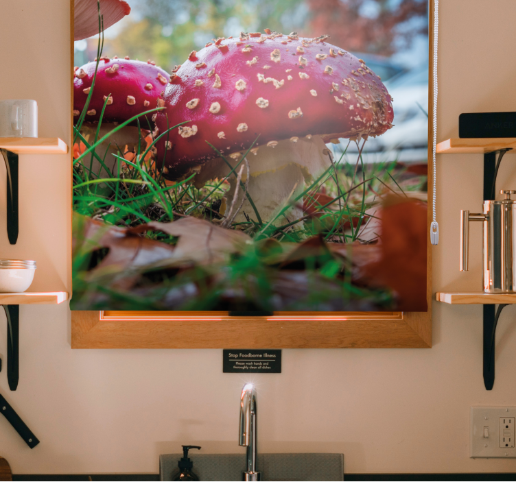 Vibrant Red Mushrooms flowers and plant blind - TenStickers