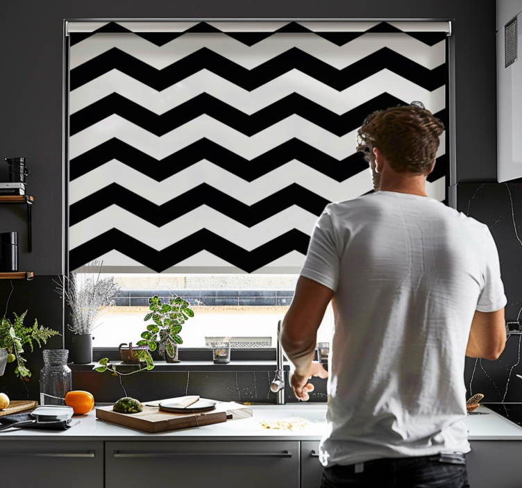 White and black chevron pattern kitchen blind - TenStickers